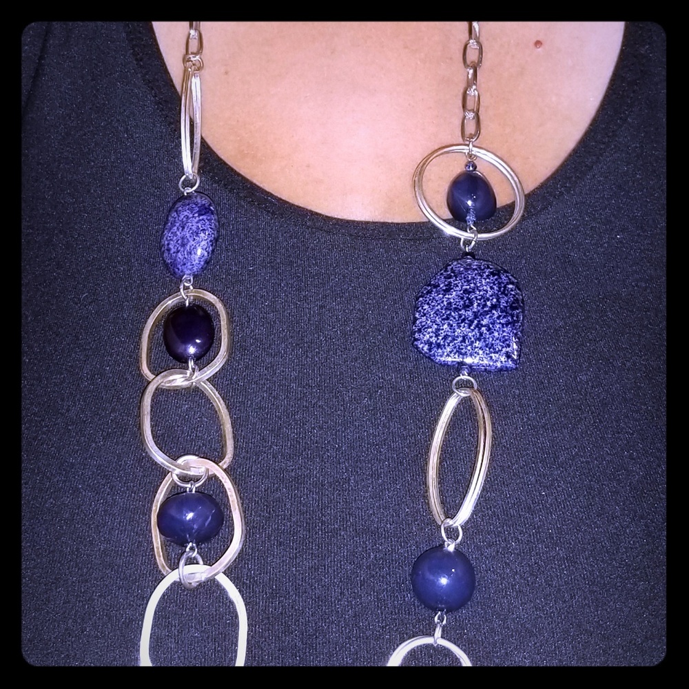 Long blue and silver necklace